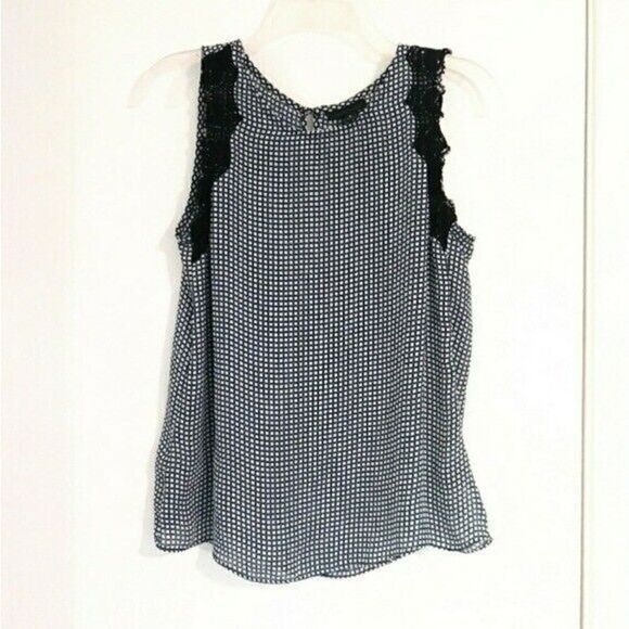 Worthington White & Black Geometric Patterned Lace Shoulder Sleeveless Blouse S - Picture 1 of 5